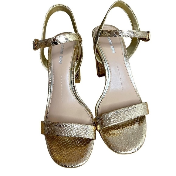 gianni BINI MCKARIA SAND GOLD BLOCK HEEL SLINGBACK DRESS SANDALS Size 7 - Picture 4 of 11